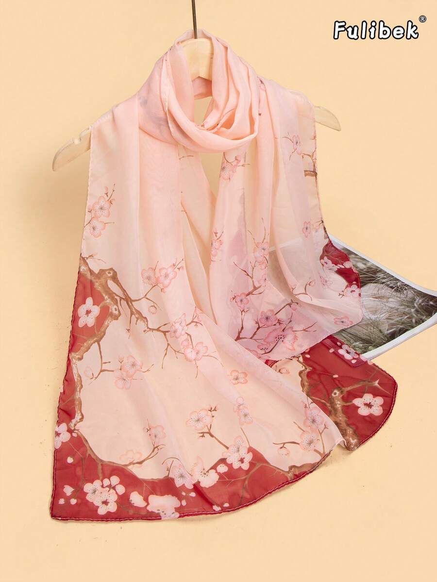 1条女士轻薄雪纺印花围巾/披肩/丝巾/防晒围巾,适合日常使用,新品上市 - 酒紅色 - 查看 1