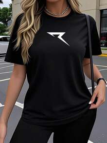 Women's Short-Sleeved T-Shirt, Creative, Modern, And Artistic Design With Popular And Interesting Prints, Elastic Crew Neck Top, Comfortable For Outdoor Wear In Spring And Summer, Casual, Loose, And Simple Crew Neck Top, Y2K Style, Soft Fabric For A Modern And Current Look, Breathable And Comfortable, Short-Sleeved Sports T-Shirt, Casual Wear For Fitness Workouts. A Very Distinctive Printed T-Shirt / Unisex Style / Suitable For Both Men And Women / Wrinkle-Resistant / Breathable - 黑色 - 查看 8