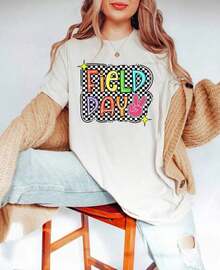 Field Day T-Shirt, Friendship Bracelet T-Shirt, School Field Day Sweatshirt, Field Day Holiday T-Shirt, Teacher T-Shirt, School T-Shirt - Unisex Vintage Urban Style, 100% Pure Cotton Short Sleeve T-Shirt - 白色 - 查看 3