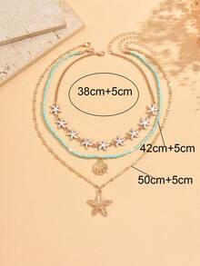 Bộ 3 vòng cổ hạt cườm hình sao biển phong cách Bohemian màu xanh dương, thiết kế độc đáo, mặt dây chuyền hình sao biển, có thể đeo nhiều lớp cho hàng ngày, hẹn hò, du lịch. Số lượng hạt cườm và sao biển trắng được sắp xếp ngẫu nhiên, không cố định. - Nhiều màu - Xem 4