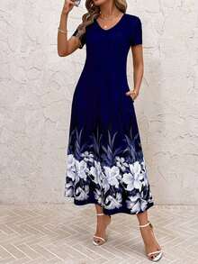 Vestido unicolor con bolsillo oculto escote V - Multicolor - Ver 8