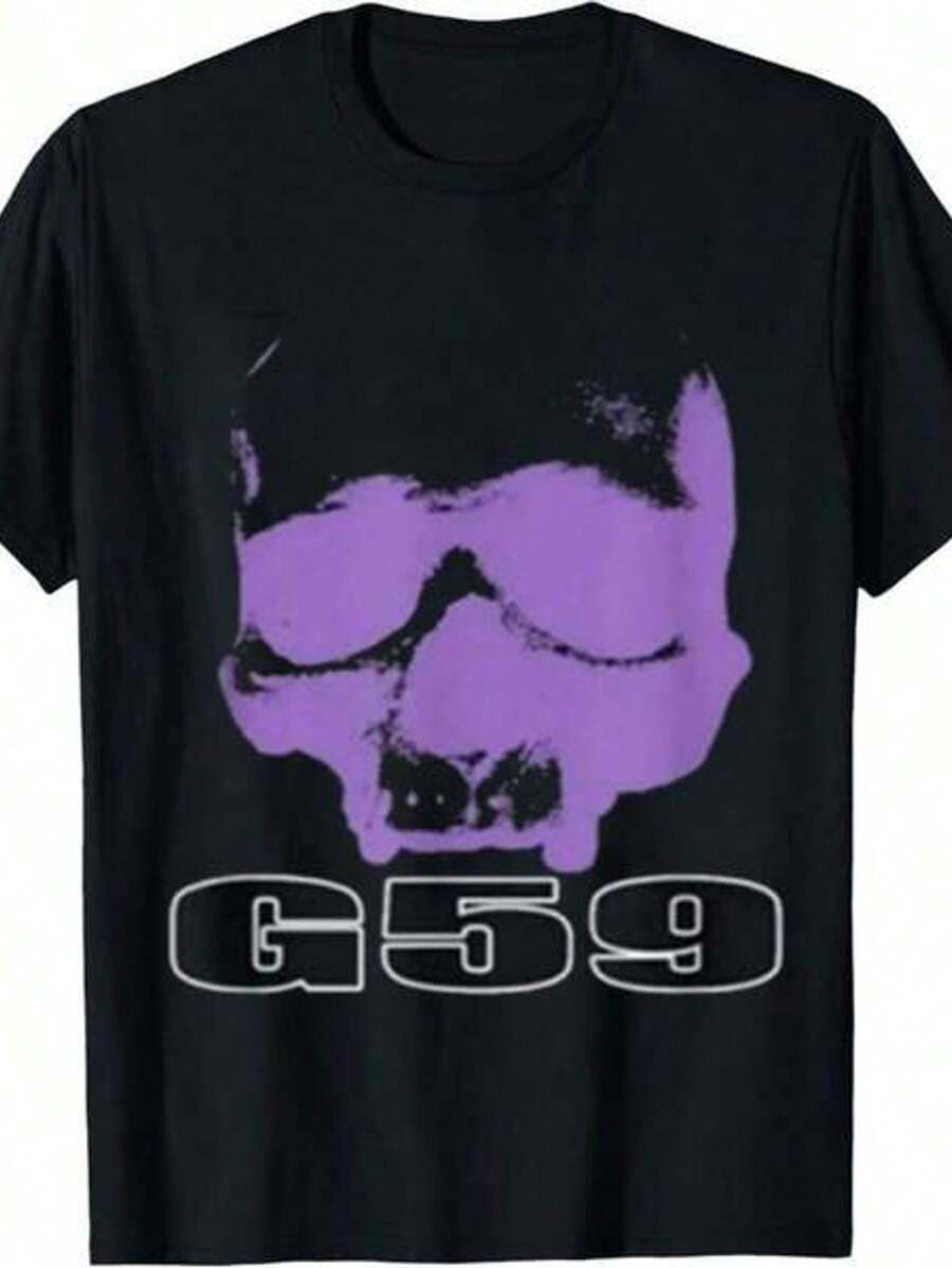 Women's Fashion Printed Round Neck T-Shirt Purple Skull With G59 Text Hine Washable Comfortable And Breathable Uni S-3XL A Perfect Gift For Birthdays And Days