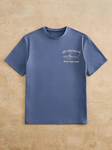 Camiseta de manga corta con cuello redondo y hombros caídos, estampado gráfico de peces, estilo casual para hombre de HIMLAND, adecuada para actividades al aire libre, casa, citas, playa, camiseta blanca divertida, verano, regalos para hombre, camiseta de playa de talla grande, tops de primavera. - Azul - Ver 3