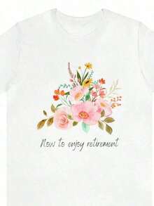 Floral Print T-Shirt - 100% Cotton, Casual Crew Neck, Short Sleeve For Women - Loose And Comfortable Fit, All Seasons Top, Breathable And Comfortable Leisure - 白色 - 查看 7