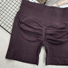 Pantalones cortos de yoga sin costuras de cintura alta para mujer - Levantamiento de glúteos elástico, adecuado para correr, fitness y actividades al aire libre| Apariencia de moda| Tela elástica de verano - Granada - Ver 4