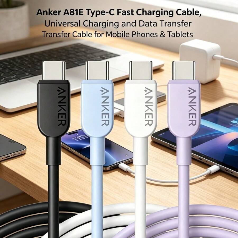 anker A81E Braided Data Cable, Thickened To Prevent Breakage, High-Speed Transmission Connection Cable, Charging Data Cable For Mobile Phones, Tablets, And Laptops. - View 1