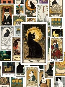 Add A Touch Of Mystical Magic To Every Craft Project! These 50pcs Cat Tarot Stickers, Witchy Black Cat Decals For Scrapbooking, Bullet Journal, Diy Crafts & Altar Decor Are A Must-Have For Every Creative Witch! - Multicolor - View 1