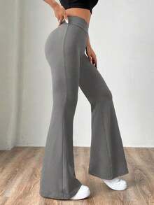 Pantalones de punto azul marino con campana para mujer - Gris Oscuro - Ver 5