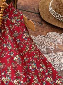 Camisa casual de hombro abierto para mujer con mangas de linterna y estampado floral pequeño, para primavera/verano - Rojo - Ver 4