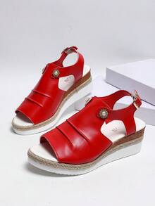 Women's Fashion Peep-Toe Wedge Buckle Strap Outdoor Beach Strap Roman Sandals For Summer,Holiday Essential - Red - View 7