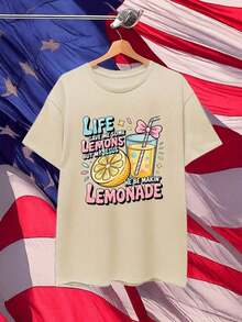 New For 2026: Spring Clothing, Spring, Women's Blouses, Cute Blouse, Funny Christian Faith T-Shirt For Women - Design With Bible Verse "Life Gave Me Lemons, But Jesus Made Lemonade", Lemon And Lemonade Print, Breathable Short Sleeve Casual Blouse With Round Neck, Inspirational Christian Clothing In Light Yellow, Suitable For Church Activities And Daily Wear, Machine Washable, Suitable For Spring, Summer And Autumn, H-Shaped Cut, Vibrant Faith Theme Pattern T-Shirt, Suitable For Birthday Gifts, Valentine's Day And Daily Wear, Soft, Breathable, Fashionable Fabric, 100% Cotton, Women's Graphic Print T-Shirt For Daily Wear. - 杏色 - 查看 3