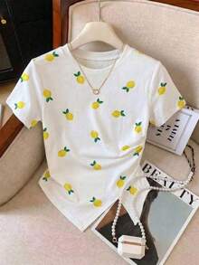 de manga corta con pliegues y bajo asimétrico de unicolor casual para mujer, verano - Multicolor 7 - Ver 1