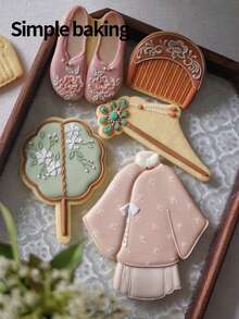 1pc Handheld Size Creative Retro Gift-Giving Plastic Hanfu Chinese Style Cookie Cutter, Vintage Fan Embroidery Shoes Hairpin Comb Shape DIY Fondant Biscuit Mold For Birthday Wedding Party Traditional Baking Present - View 11