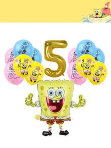 SpongeBob SquarePants Juego de globos para fiesta de cumpleaños y baby shower con temática de Bob Esponja, que incluye globo de lámina, globo dorado con el número 6 y globos de látex con estampados de Patrick y Calamardo, en colores vibrantes amarillo, rosa y azul, para decoraciones festivas, baby showers, reuniones de cumpleaños y eventos temáticos, perfecto para crear una atmósfera lúdica, alegre y memorable para la fiesta. - conjunto decorativo - Ver 12
