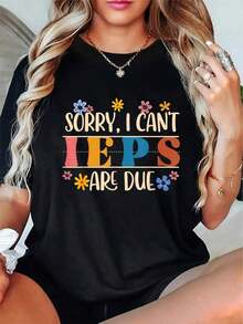 Camiseta Vintage de Algodón 100% Algodón para Maestros de Educación Especial (SPED) con la frase "Lo siento, no puedo, las evaluaciones IEPS están por llegar" para uso diario. - Negro - Ver 5