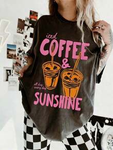 Camiseta de Café Helado y Sol, Camiseta de Café Helado, Regalos para Amantes del Café, Camiseta de Verano, Camiseta de Vibe Veraniega, Camiseta de Café - Estilo - Ver 1