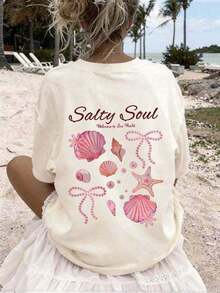 Conjuntos de Verano para Mujer 2026 Primavera/Verano: Nueva Camiseta de Verano de Manga Corta para Mujer con Cuello Redondo, Estampado Artístico de Conchas y Estrellas, Estilo Casual para Vacaciones en la Playa, Estampado de Doble Cara, Holgada y Cómoda, Ropa de Verano para Mujer. - Estilo - Ver 7