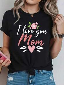 Camiseta de manga corta con cuello redondo para mujer, con estampado, hecha de tela de algodón puro. Cuello redondo clásico y minimalista, versátil y adecuado para todas las formas de cuerpo. Perfecto para citas, desplazamientos diarios y salidas informales. - Negro - Ver 9