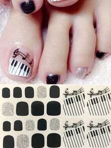 Nail Art Toe Stickers, Cartoon Heart & Geometric Patterns, Multicolor Glitter, Versatile Mixed Design, Easy Application With Scraper - 彩色 - 查看 8