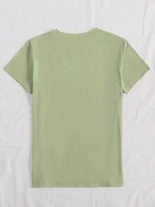 Camiseta de algodón 100% con cuello redondo, manga corta y estampado de perlas falsas, top casual de verano para mujer - verde militar 3 - Ver 2