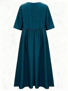 Women's Solid Color Casual Cute Ruffle Hem Mid-Length Dress Elegant Summer - Lake Blue - View 2