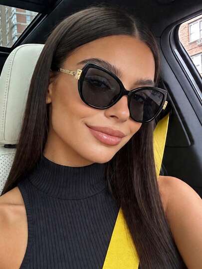 1pc Luxury Black Gold Rhinestone Cat Eye Fashion Glasses, Retro Oversized Frame Versatile Decorative Glasses With Elegant Atmosphere, Vintage Cat Eye Frame Delicate Niche Commuter Decorative Glasses