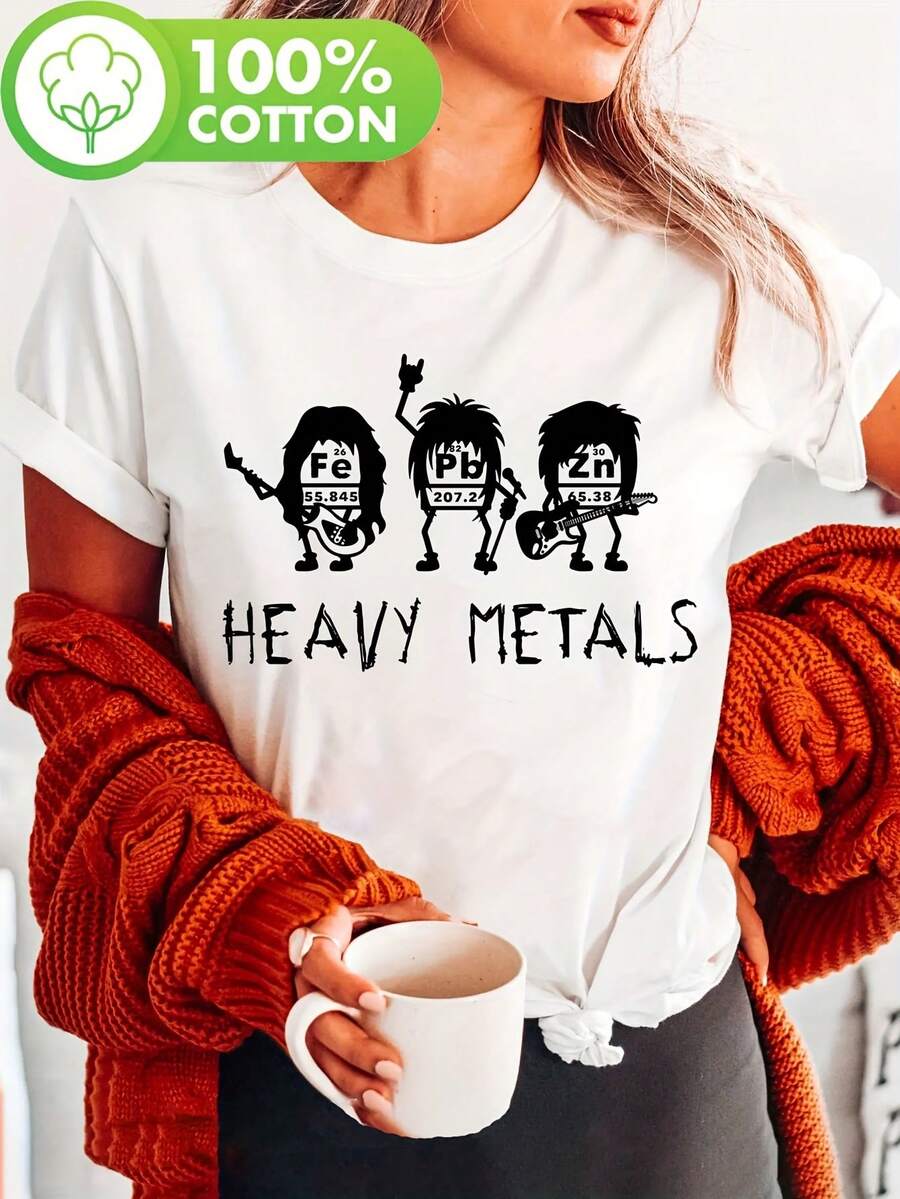 Three Short, Black-Haired Dwarves Playing Guitar; A Futuristic Chemist; A Chemistry Joke For Science Day; A T-Shirt With A Microscope Print; A Casual Short-Sleeved, Round-Neck Blouse, Ideal For Spring And Summer; Women's Clothing. BAVS - 白色 - 查看 1