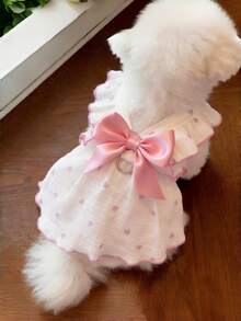 1pc Pet Dress, Spring//Cat Clothes For Teddy, Poodle, Bichon Frise, Cute Romantic Heart Strap Ruffle Dress, Soft Fabric Suitable For Medium/Small Pets - Black - View 5