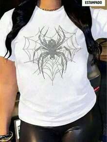 Camiseta Estampada Araña Blanca en Telaraña Escarlata con Diseño Impactante para Estilo Urbano y Alternativo - Blanco - Ver 7