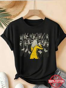 Camiseta de Manga Corta para Mujer Inspirada en , Estampado de Acción de Espadachines, Edición Limitada de Ropa de Película de Culto - Negro - Ver 6