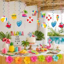 16/48pcs Summer Beach Theme Hanging Decorations, Hawaiian Party Ribbons, Birthday Party Hanging Decor - Multicolor a - View 1