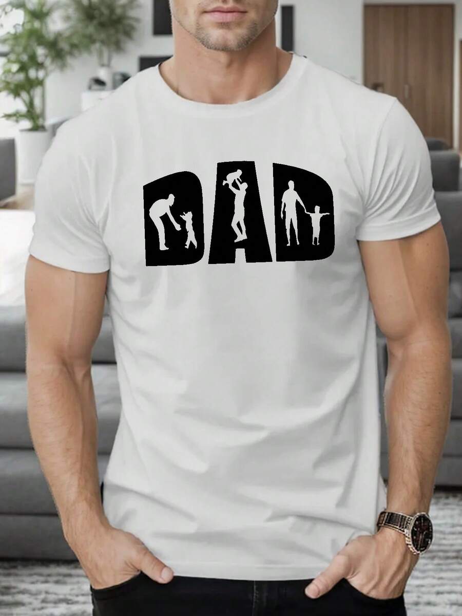 DAD Print T-Shirt, T-Shirts For Men, Casual Short-Sleeve T-Shirt For Summer - 白色 - 查看 1