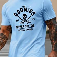Men's Short-Sleeved T-Shirt, 100% Pure Cotton, Fashionable, Casual, Loose Fit, With Goonies Graphic Print And Round Neck. - 白色 - 查看 12