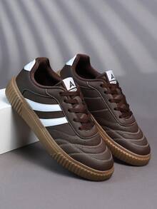 Zapatos planos de plataforma de moda casual para hombres, zapatos deportivos clásicos y con estilo para patinaje, zapatos para correr con cordones, zapatillas personalizadas para hombres de estilo casual para la calle - Marrón - Ver 3