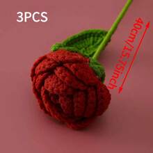 1pc/3pcs/5pcs Exquisite Hand-Cropped Knitting Craft Roses Flowers ,Artificial Flowers For Wedding Party Decorations Home Decor Gift Bouquets - Burgundy - View 11