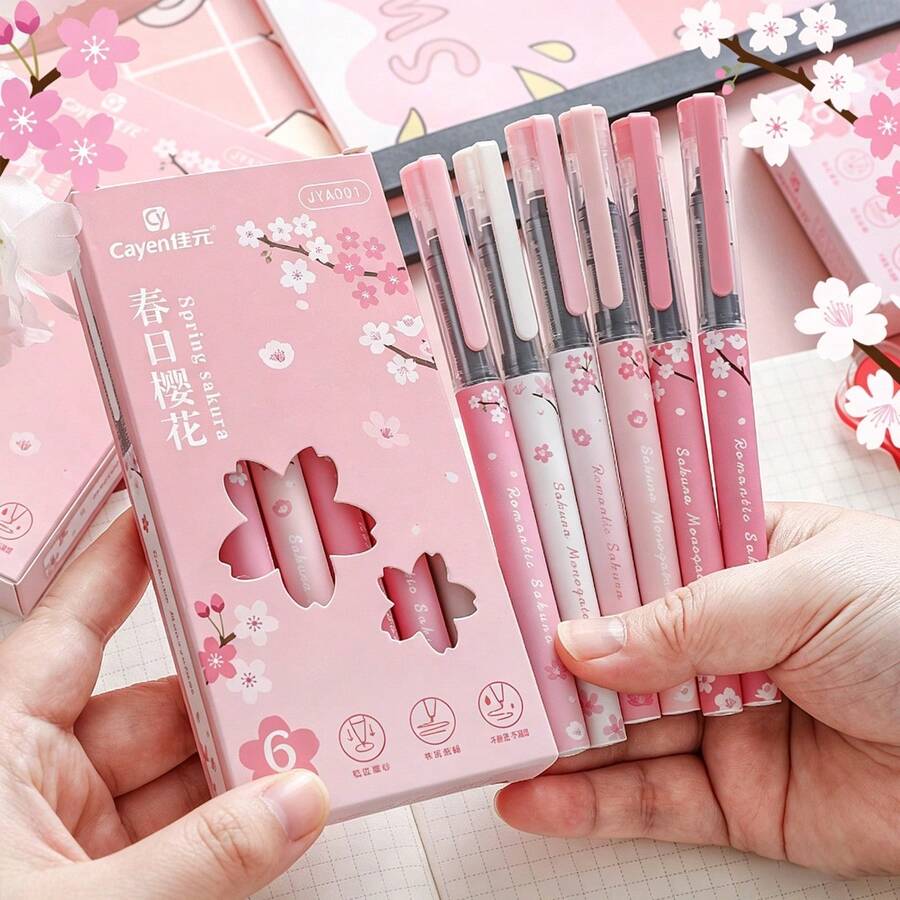 Bộ 6 bút bi mực nước đen và bút gel khô nhanh, ngòi 0.5mm, viết trơn tru, thích hợp cho văn phòng, lớp học, nhà, thi cử. Bộ bút bi và bút gel, quà tặng văn phòng phẩm ngày lễ, quà tặng tựu trường. - Bộ - Xem 1