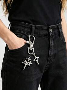 1pc Retro Alloy Four-Pointed Star Pants Chain, Versatile Fashion Bag Charm Accessory, Suitable For Daily Wearrave Festival Outfit - Silver - View 4