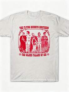 The Flying Burrito Brothers Vintage Band Grafik-T-Shirt - Unisex Weiches Baumwoll-T-Shirt mit Rotem Retro-Druck, Größen S-5XL, Maschinenwaschbar, Fan-Geschenk für Männer & Frauen, Musik-Fan-Kleidung, Bohemian-Stil, Bequeme Passform, Freizeitkleidung, Klassisches Design, Atmungsaktiver Stoff, Bedrucktes Shirt, für Freizeitträger - Weiss - Übersicht 2