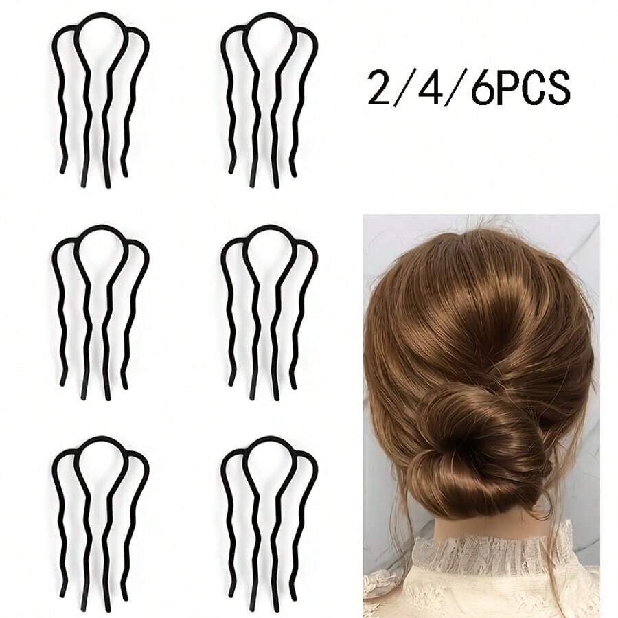 2/4/6 buah Jepit Rambut, Jepit Rambut Bentuk U untuk Sanggul Kasual, Aksesori Alat Penata Rambut French Twist, Warna Polos