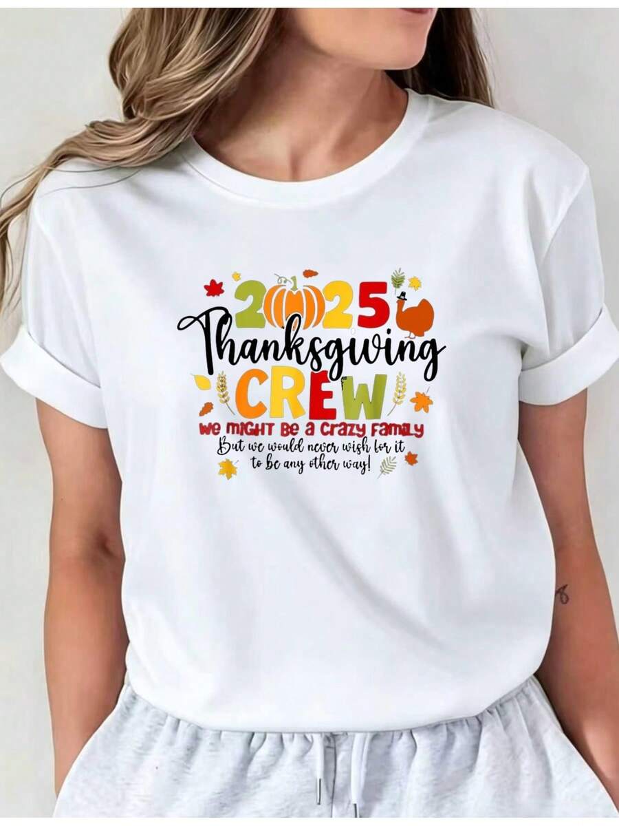 Conjunto Familiar Temático de Pascua de Acción de Gracias con Diseño de Pavo, Camiseta para Padres e Hijos i01, Blusa Casual de Cuello Redondo, Blusa Cómoda para Mujer - Blanco - Ver 1