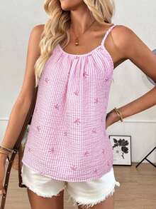 Camiseta de tirantes con pliegues con estampado de cebra para mujer - Rosa - Ver 4