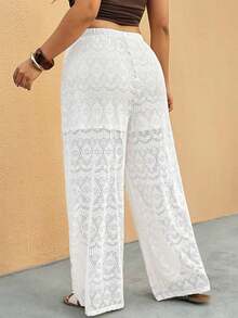 Pantalones holgados de punto con diseño calado, de moda para primavera/verano, pantalones casuales para resort, pantalones de resort de talla grande, pantalones para festival de música, conjunto de festival de música, pantalones largos sexy con di - Albaricoque - Ver 5