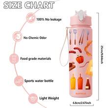 1pc 750ml/26oz 3D Printed Barbecue Pattern Sports Straw Water Bottle, 5 Color Options, With Handle Strap For Easy Carrying, Compact Durable Lightweight, Suitable For Outdoor Camping, Sports, Travel, School, Office, Birthday Gift - Multicolor - View 6