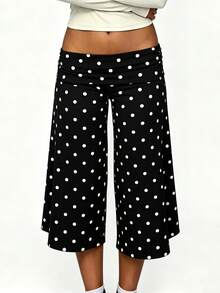 Women Casual Fold Over Loose Fit Capri Pant Leg Cropped Flowy Cotton Gaucho Pants Comfy Casual Yoga Coluttes Pajama Bottom Soft Comfortable Cropped Trouser Lounge Sleepwear Bottoms - 黑與白 - 查看 1