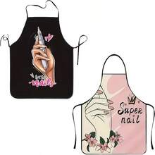 Unisex Apron With Nail Art Design Suitable For Chefs, Cooking, Kitchen And Gardening - 100% High-Strength Polyester Apron With Adjustable Neck Strap - Black + Pinkish Gray - View 1
