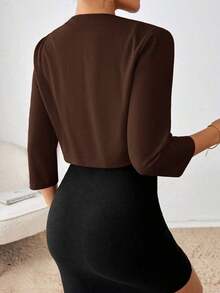 Blazer corto de mujer con abertura frontal, chaqueta elegante de unicolor para el trabajo o atuendos elegantes en otoño/invierno - Café integral - Ver 2