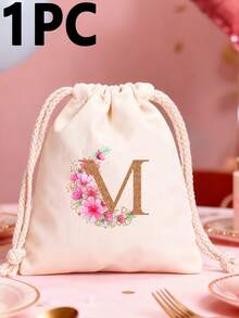 1pc Pink Letter A-Z Canvas Drawstring Gift Bag, Suitable For Holiday Party, Birthday, Wedding DIY Gift Packaging, Multiple Sizes Available, Home Storage Pouch - Multicolor - View 37