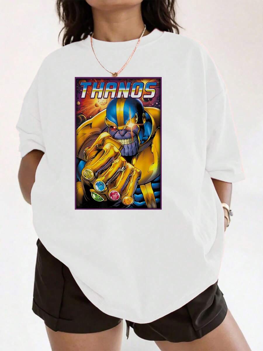Image Of A Powerful Cosmic Warrior Holding A Golden Gauntlet With Sparkling Gems, A Symbol Of Strength And Universal Power, Inspiring Infinite Energy And Confidence In Every Detail. Casual, Comfortable, And Modern Women's T-Shirt - 白色 - 查看 1