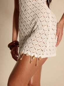 Vestido de suéter elegante sin espalda para fiesta en la playa - Blanco - Ver 8