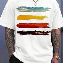 Colorful Abstract Brush Stroke Design T Shirt Men Casual Fashion Streetwear Graphic Tee Top Unisex Artistic Paint Pattern Summer WearVintage, Retro, Y - White - View 8